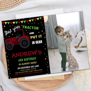 Photo Black Red Tracteur Invitations Anniversaire