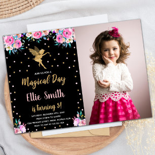 Photo Black Rose Floral Fairy Invitations Annivers
