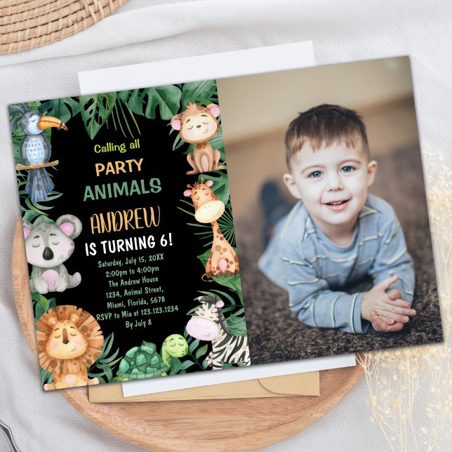 Photo Black Safari Jungle Anniversaire Invitations (Photo Black Safari Jungle Birthday Invitations)