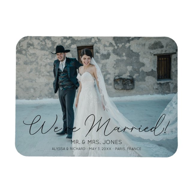 Photo & Black Typography Wedding Announcement Magnet (Horizontal)
