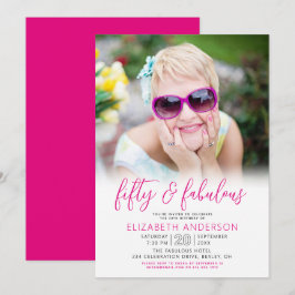 Photo Black White Pink 50 Fabulous Birthday Modern Einladung