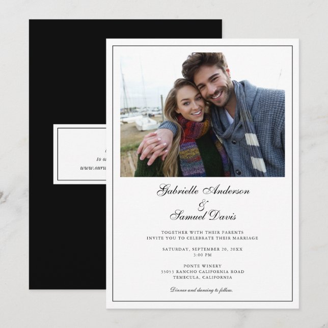 Photo blanche moderne Faire-part de mariage simple (Devant / Derrière)