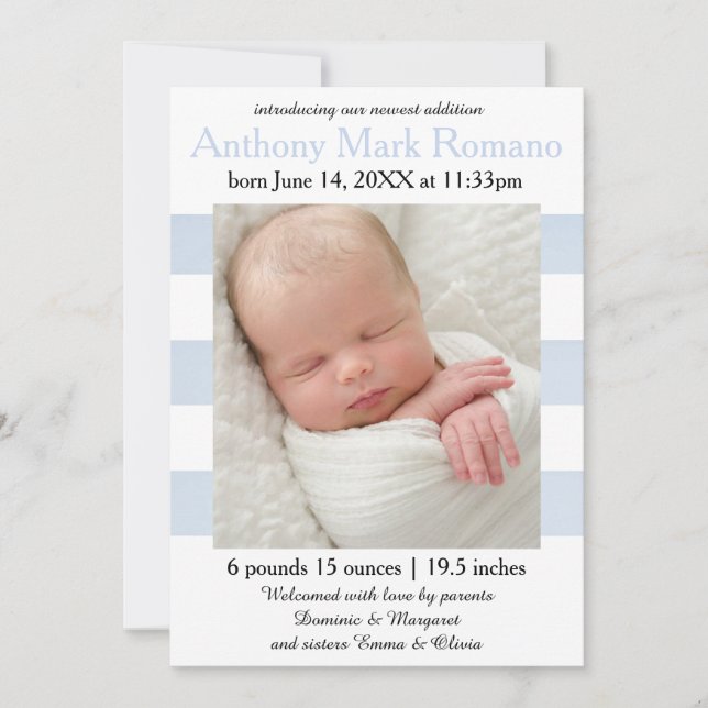 Photo Bleu/Blancs - Faire-part de naissance (Devant)