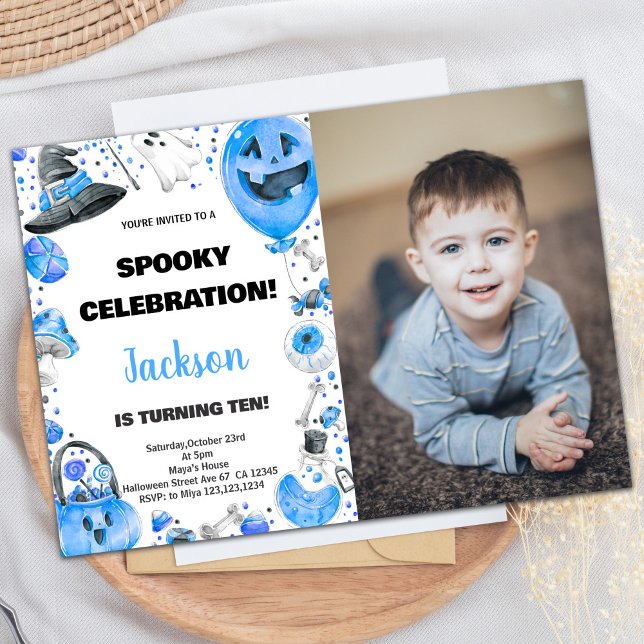 Photo Blue Ballon Halloween Invitations d'annivers (Photo Blue Ballon Halloween Birthday Invitations)