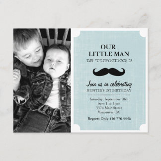 Photo Blue & Black Mustache Premier Invitation d'a