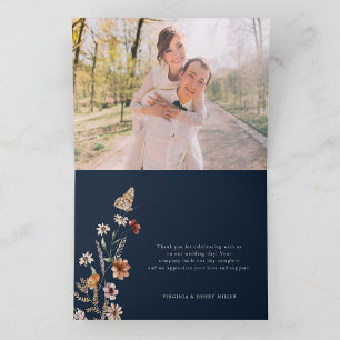 Photo Blue Floral Boho Mariage Carte de remercieme