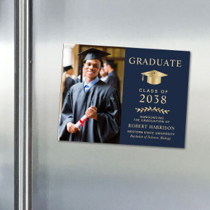 Photo Blue Gold Graduation Faire-part Magnet