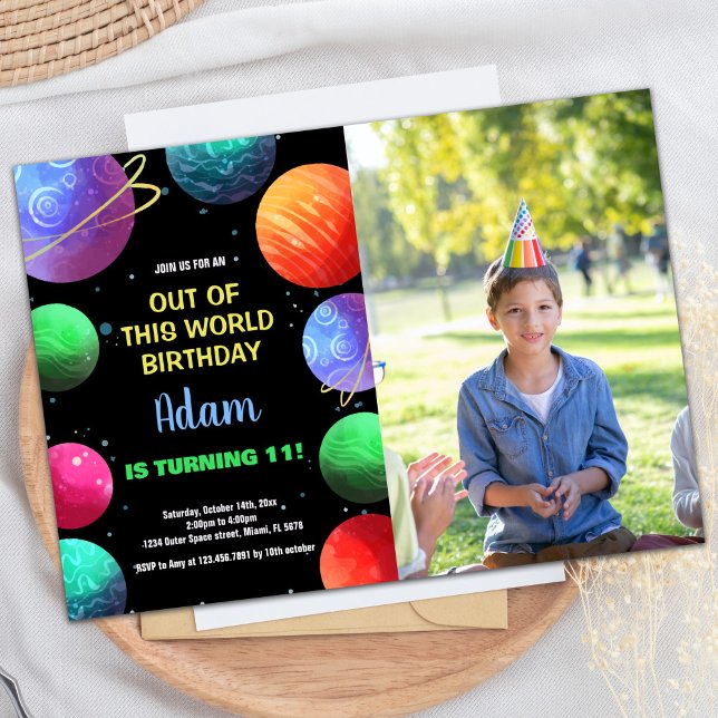 Photo Blue Out of this world Invitations d'anniver (Photo Blue Out of this world Birthday Invitations)