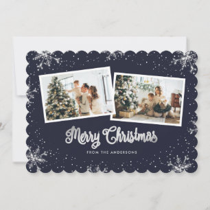 Photo Blue Silver Snowflake Joyeuse carte de Noël