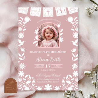 Photo Blush Pink Cielito Lindo Baptism Einladung