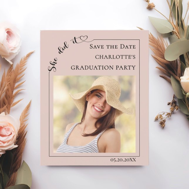 Photo Blush Pink Graduation Save the Date Card (Von Creator hochgeladen)