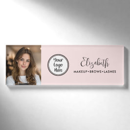 Photo Blush Pink Script Add Your Logo Makeup Salon Namenschild
