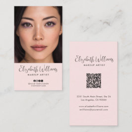 Photo Blush Pink Script Social Icon QR Code Makeup Visitenkarte
