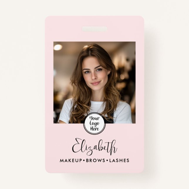 Photo Blush Pink Script Your Logo Here Makeup ID Ausweis (Vorderseite)