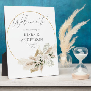 Photo Boho Pampas Grass Floral Circle Bienvenue Plaque