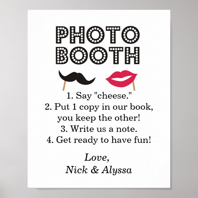 Photo Booth Wedding/Party Sign Poster (Vorne)