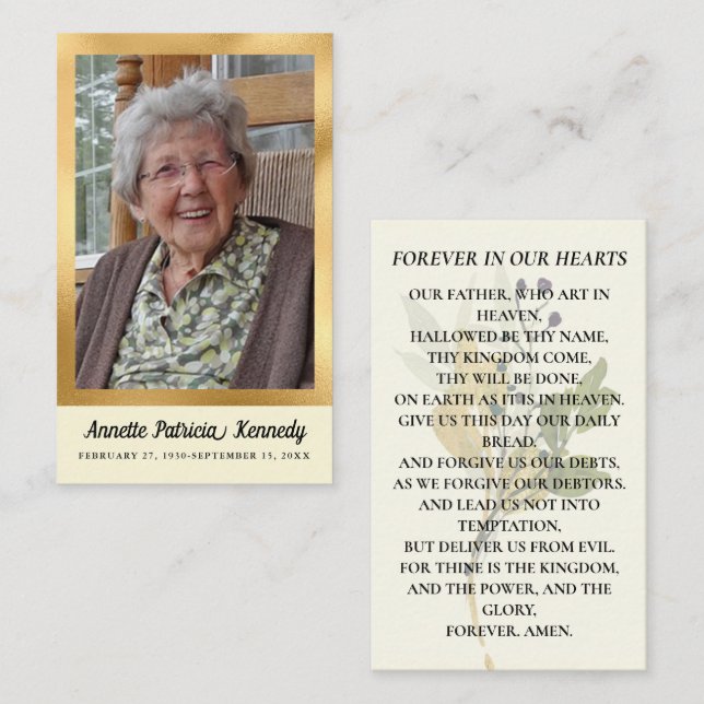 Photo botanique Carte de prière funéraire commémor (Devant / Derrière)