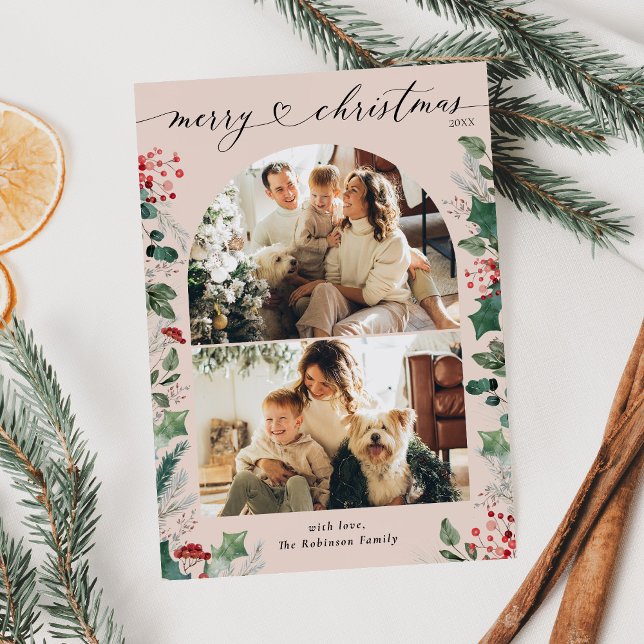 Photo Botanique rose pâle Joyeuse carte de Noël (Créateur téléchargé)