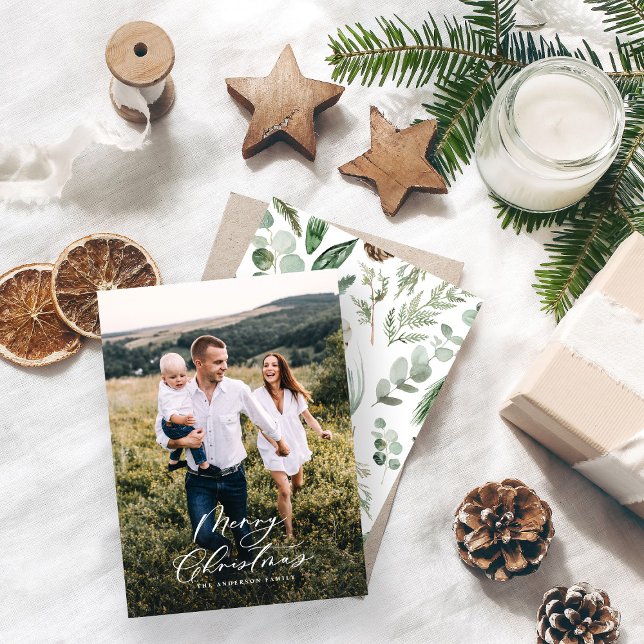 photo budget Noël élégant script Carte de vacances (Créateur téléchargé)