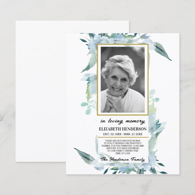 PHOTO Budget Sympathy In Loving Memory. (Vorne/Hinten)