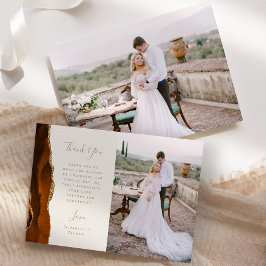 Photo Burnt Orange Agate Gold Ivory Script Wedding Dankeskarte