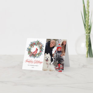 PHOTO Cardinal Rouge Wreath Carte de Noël