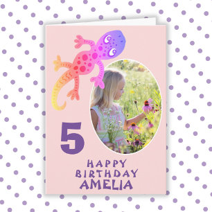Photo Carte Anniversaire Gecko Lizard Girls Rose C