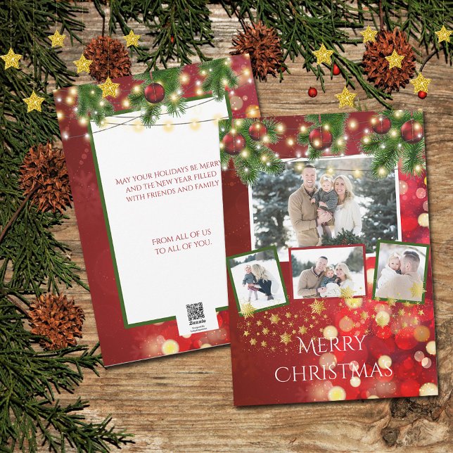 Photo Carte Christmas String Lights Gold Stars (Créateur téléchargé)