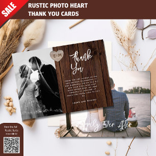 PHOTO CARTE DE REMERCIEMENTS COEURS DE BOIS RUSTIQ