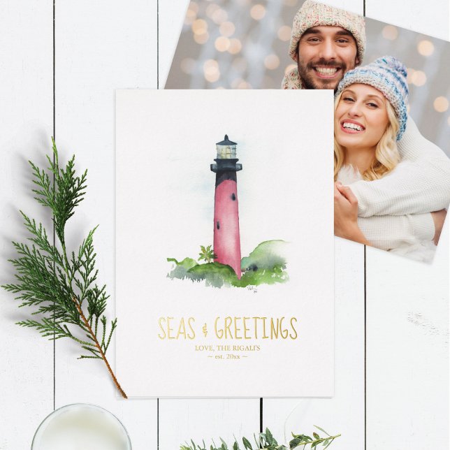 Photo Carte de vacances Watercolor Lighthouse (Christmas Card Photo Holiday Card Watercolor Lighthouse)