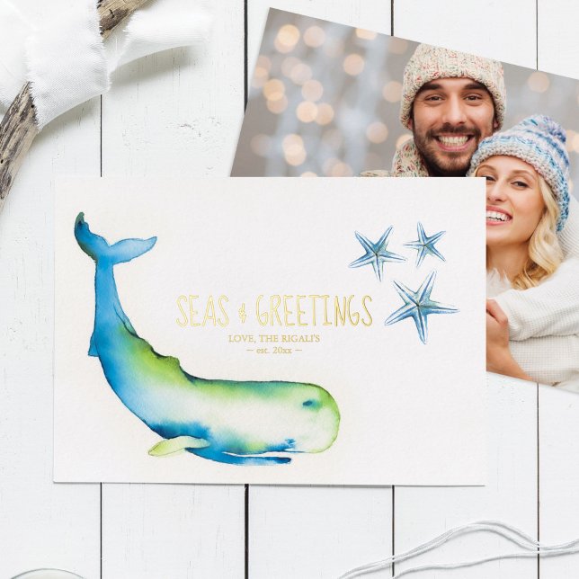 Photo Carte de vacances Watercolor Whale (Christmas card Photo Holiday Card Watercolor Whale)