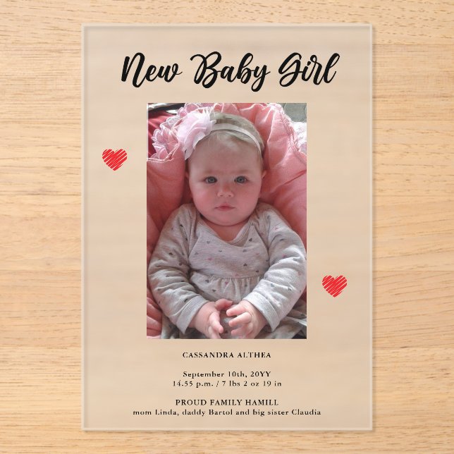 Photo Carte Faire-part Acrylique Frosted Birth (Recto)