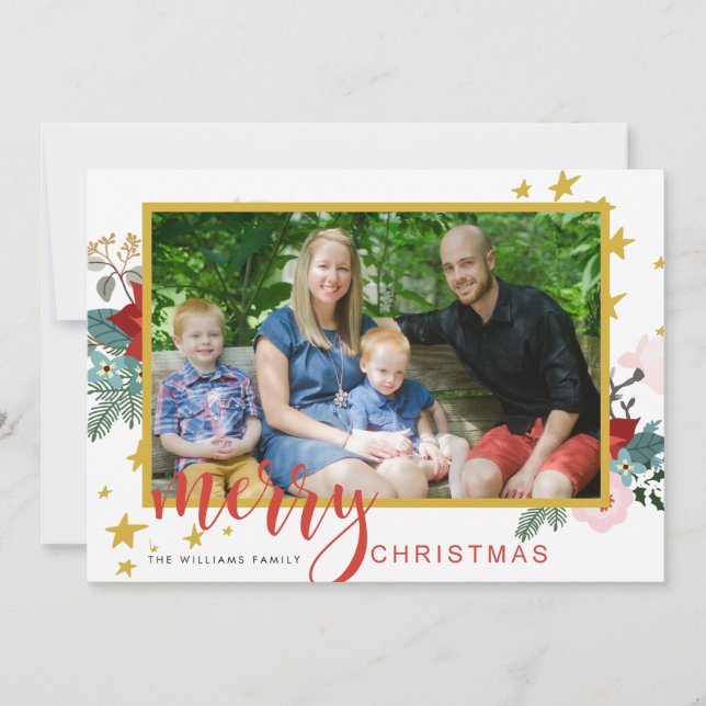 Photo Cartes de Noël Rouge et or Calligraphie (Devant)
