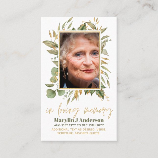 Photo Cartes de prière Célébration commémorative d (Devant)