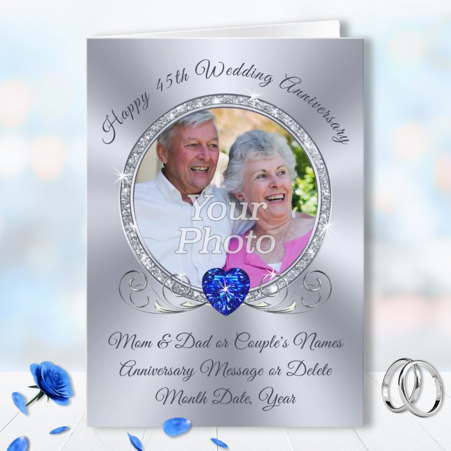 PHOTO, Cartes du 45ème anniversaire de Mariage pou (45th sapphire wedding anniversary cards, for Parents, Husband and Wife, Friends and Family. )