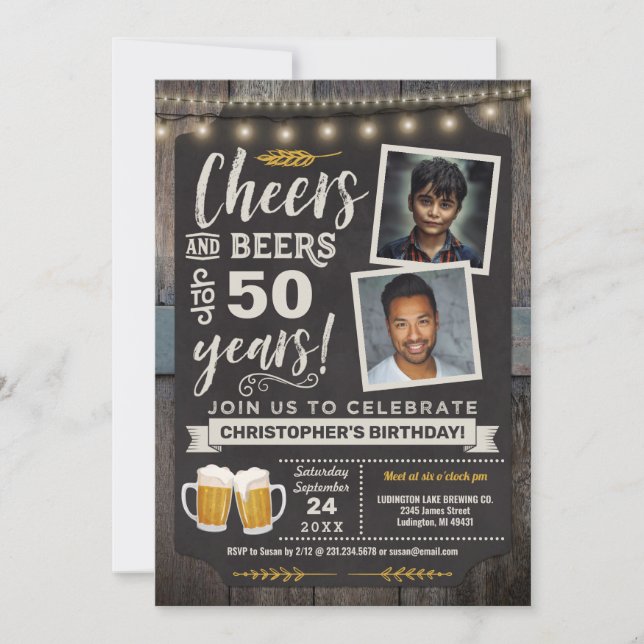 Photo Cheers and Beers 50th Birthday Invitation (Devant)