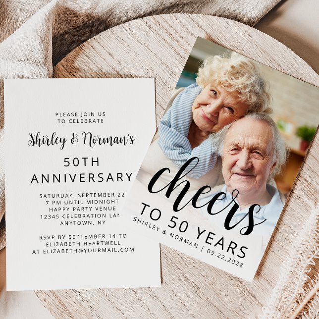 Photo Cheers Black Script 50th Anniversary Party Einladung (Von Creator hochgeladen)