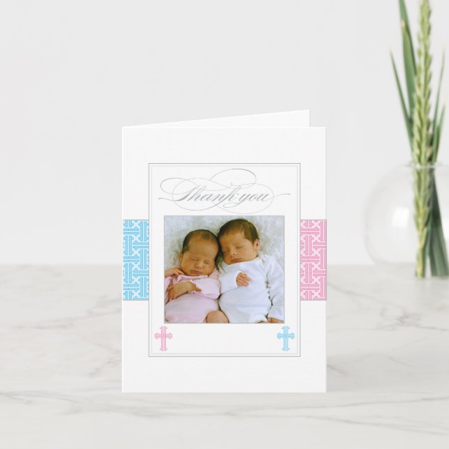 Photo Christening Carte de remerciements | Jumeaux (Devant)