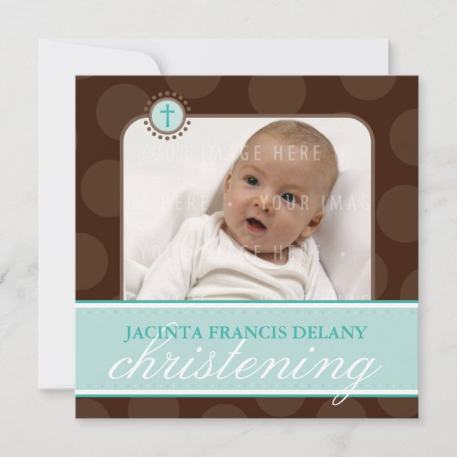 PHOTO CHRISTENING INVITATIONS :: polkadot 5SQ (Devant)