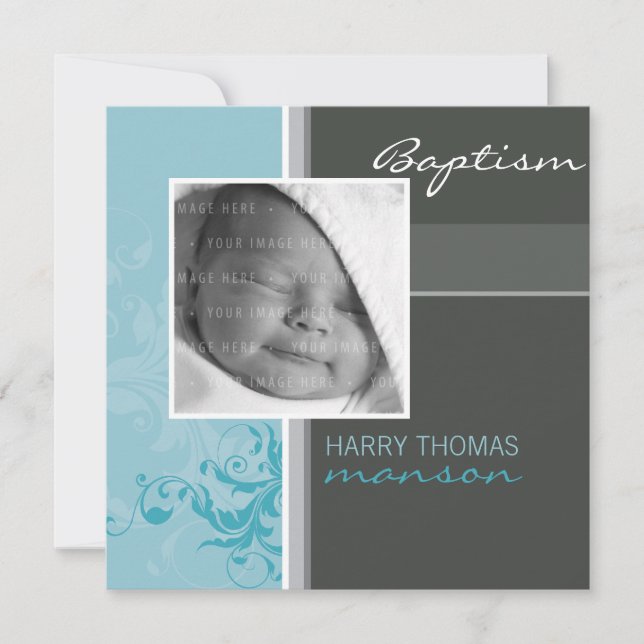 PHOTO CHRISTENING INVITATIONS :: posh 5SQ (Devant)