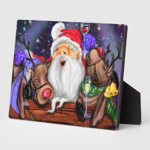 Photo Christmas Plaque Gift Santa and Reindeers Fun
