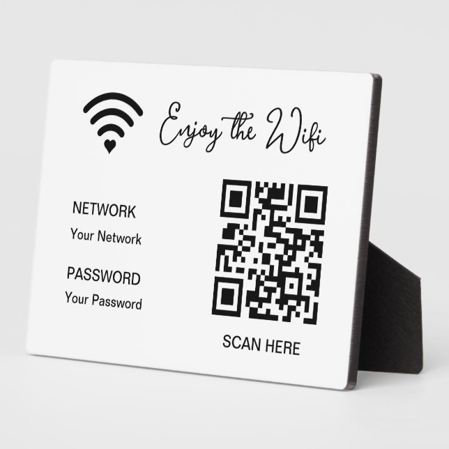 Photo Code QR Blanc Profitez Du Wifi Plaque de Table (Côté)