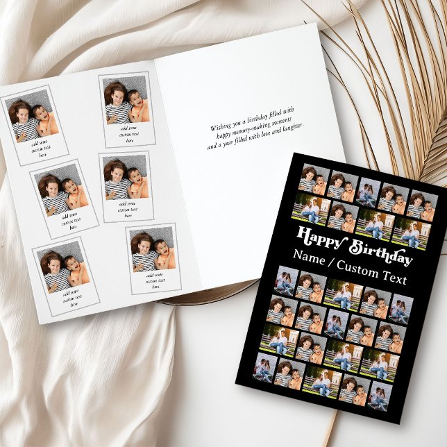 Photo Collage 34 Photos Tout âge Anniversaire (Birthday Card with photo collage on the front and captioned snapshot pics inside)