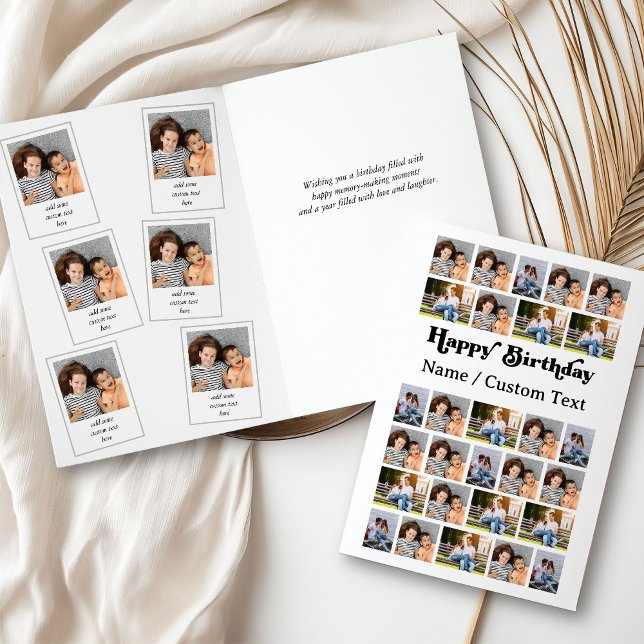 Photo Collage 34 Photos Tout âge Anniversaire (Birthday Card with photo collage on the front and captioned snapshot pics inside)