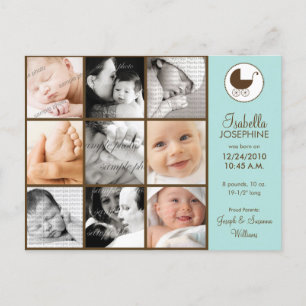 Photo Collage Aqua Green Baby Faire-part de naissa