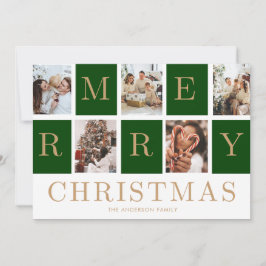 Photo Collage Christmas Family Gold Holiday Card Einladung