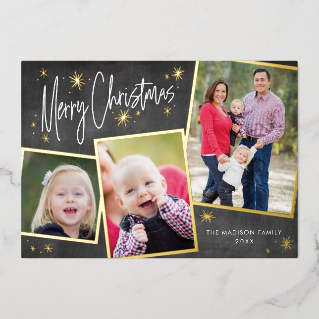 Photo Collage de Noël Gold Foil Carte de vacances (Recto)