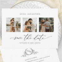 Photo Collage Elegant Minimalist Monogram Wedding