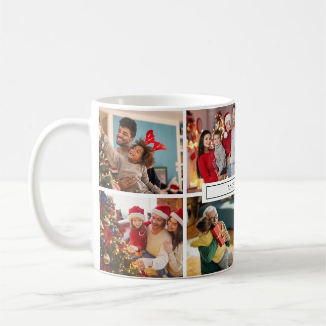 Photo Collage Family Name Modern Kaffeetasse (Links)