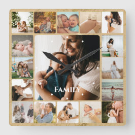 Photo Collage Family Simple Frame Quadratische Wanduhr
